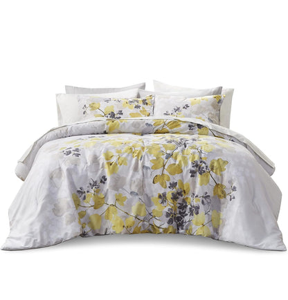 Madison Park Bed in A Bag-Trendy Casual Design Cozy Comforter, 2 shams, 1 Fited sheet with pockets, 1 flat sheet and 4 pilowcases King, Leaf Yellow 9 Piece