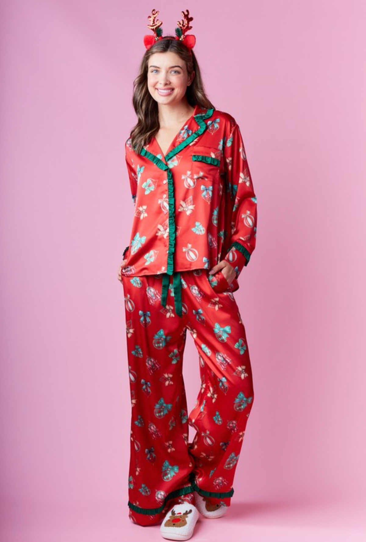 Set de pijama de Navidad rojo y verde