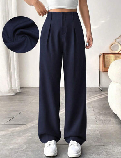 Pantalón azul marino casual de cintura alta y pierna ancha