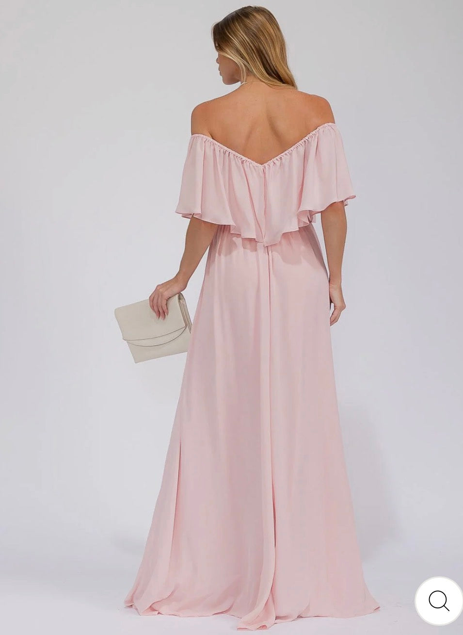 Vestido rosado largo shoulder off