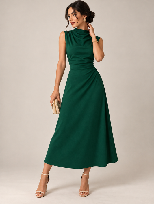 Vestido verde plisado elegante largo