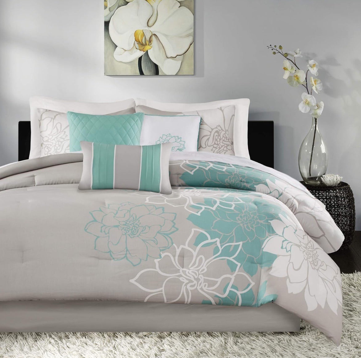Madison Park Lola Reversible Aqua King - 6 piezas: 1 coverlet, 2 shams and 3 decorative pillows