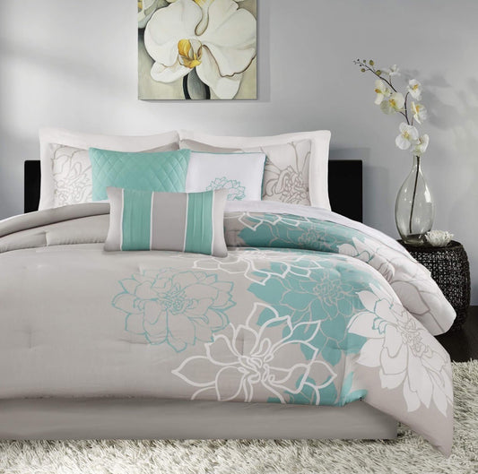 Madison Park Lola Reversible Aqua King - 6 piezas: 1 coverlet, 2 shams and 3 decorative pillows