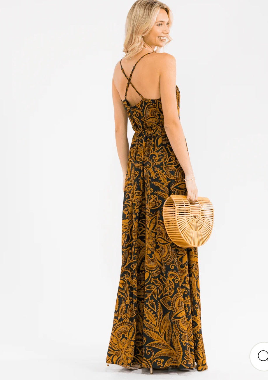 Vestido maxi mostaza de tirantes