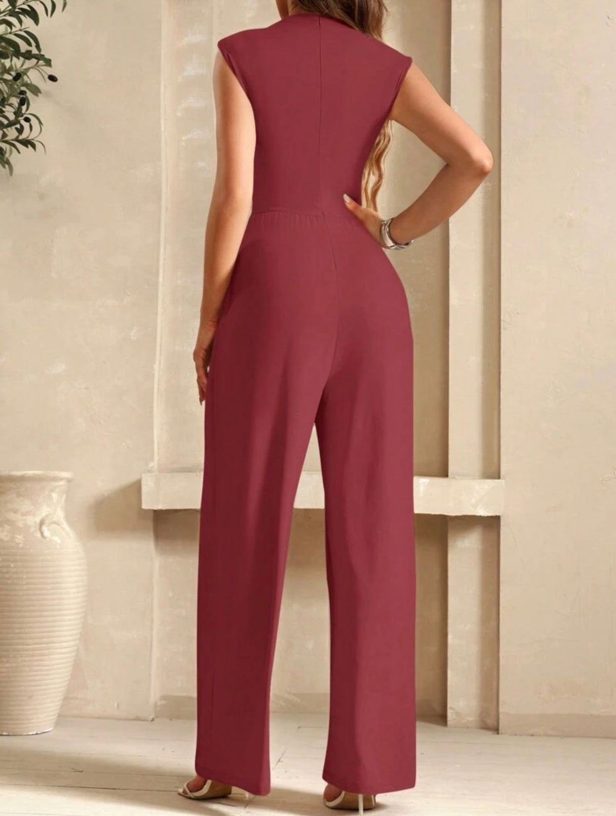 Jumpsuit terracota stretch con bolsillos