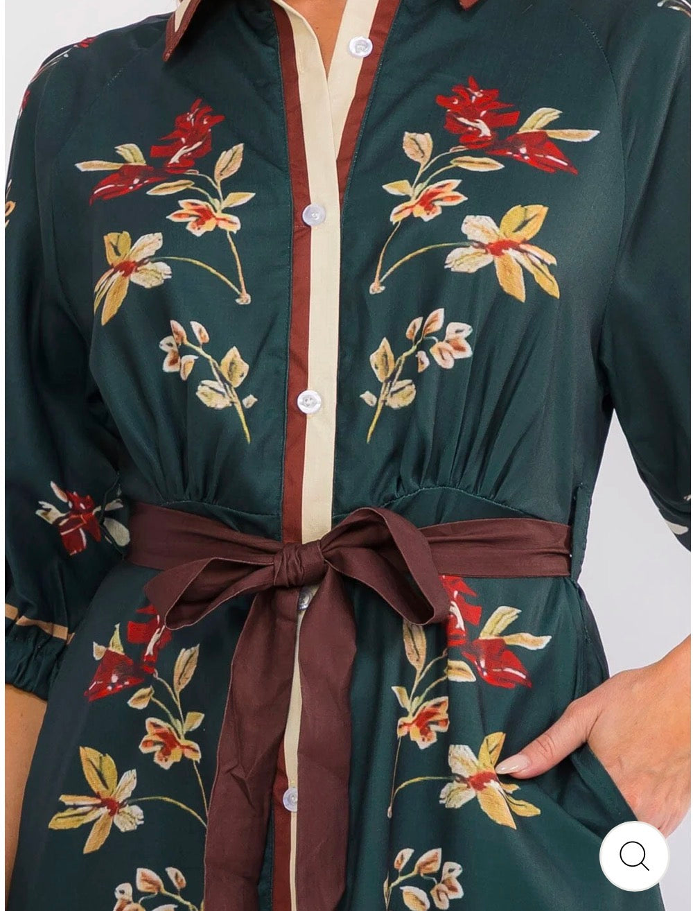 Vestido Florencia verde con cinta