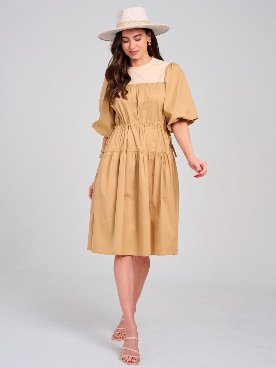 Vestido beige MIDI puff