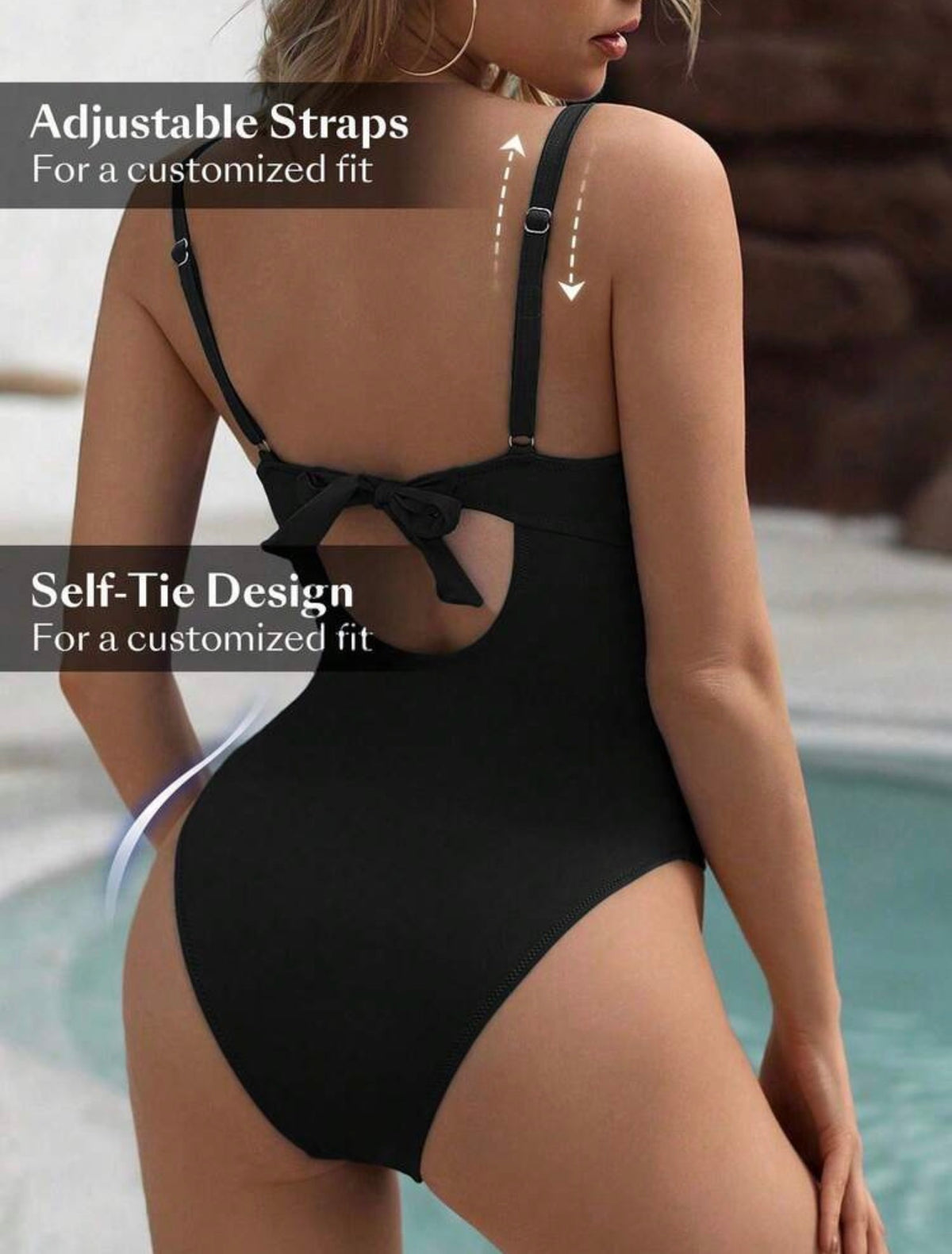 Traje de baño negro una pieza push Up y control abdominal