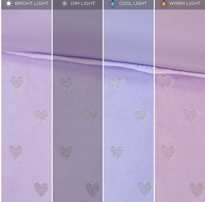 Mi Zone Rosalie Comforter, Ultra-Soft Microlight Plush Metallic Printed Hearts. Reverse Overfilled Down Alternative Hypoallergenic Full/Queen, Purple/Silver, 4 pieces - 1 comforter, 2 shams and 1 dec pillow