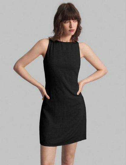 Vestido negro corto de lino