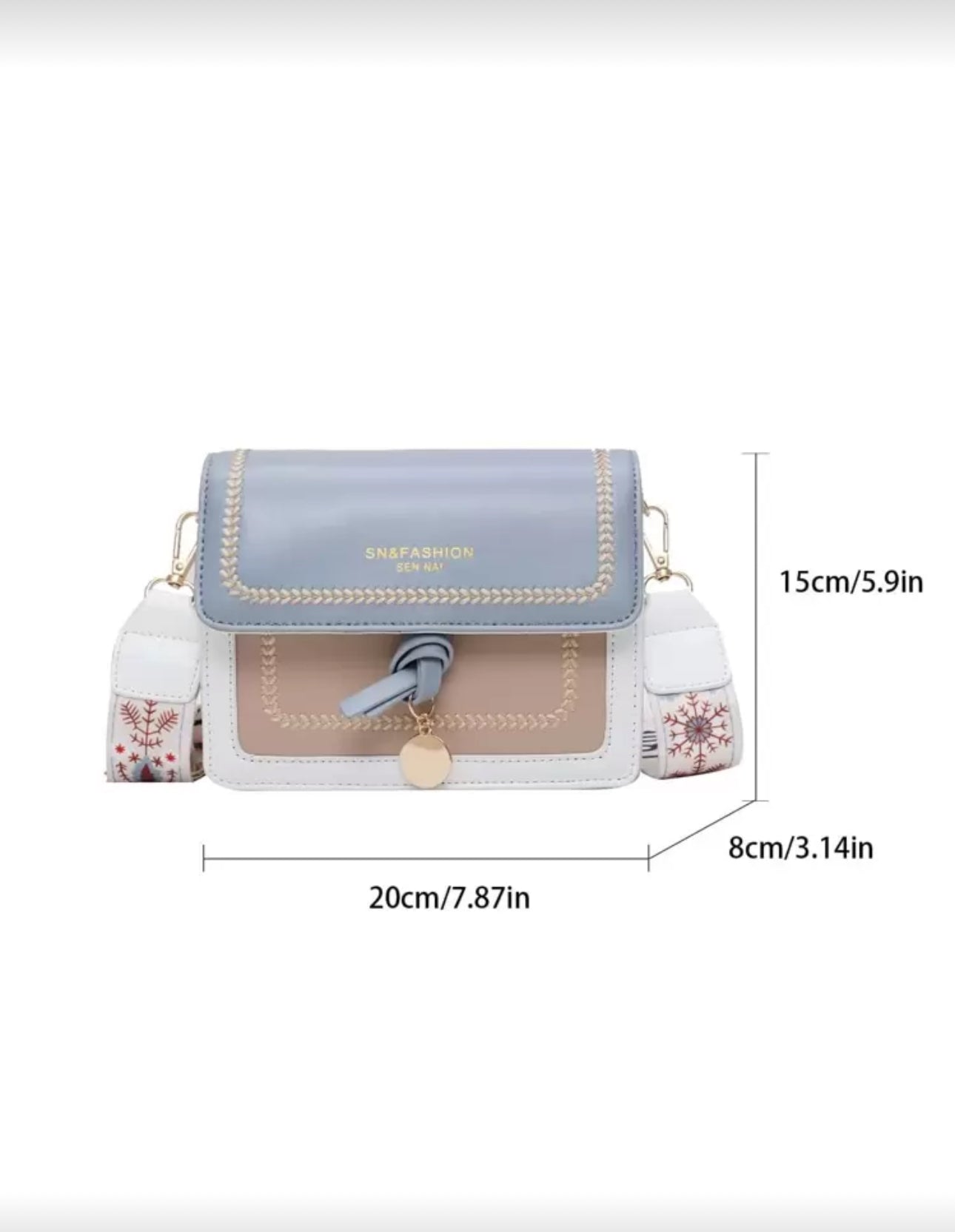 Cartera azul, blanca y café