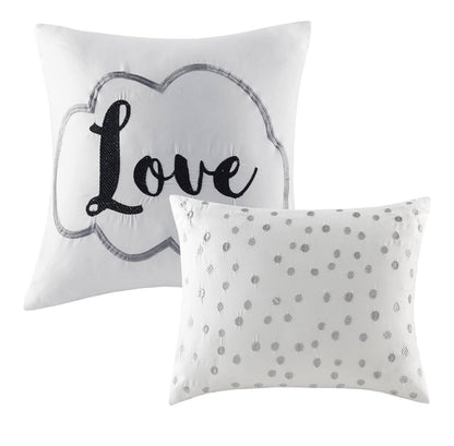 Intelligent Design Raina Geometric Style Duvet Set Full/Queen. Gris/Plateado. 5 Piezas.