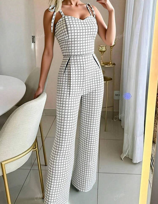 Jumpsuit estampado cuadriculado blanco y negro