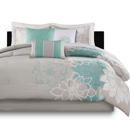Madison Park Lola Reversible Aqua King - 6 piezas: 1 coverlet, 2 shams and 3 decorative pillows