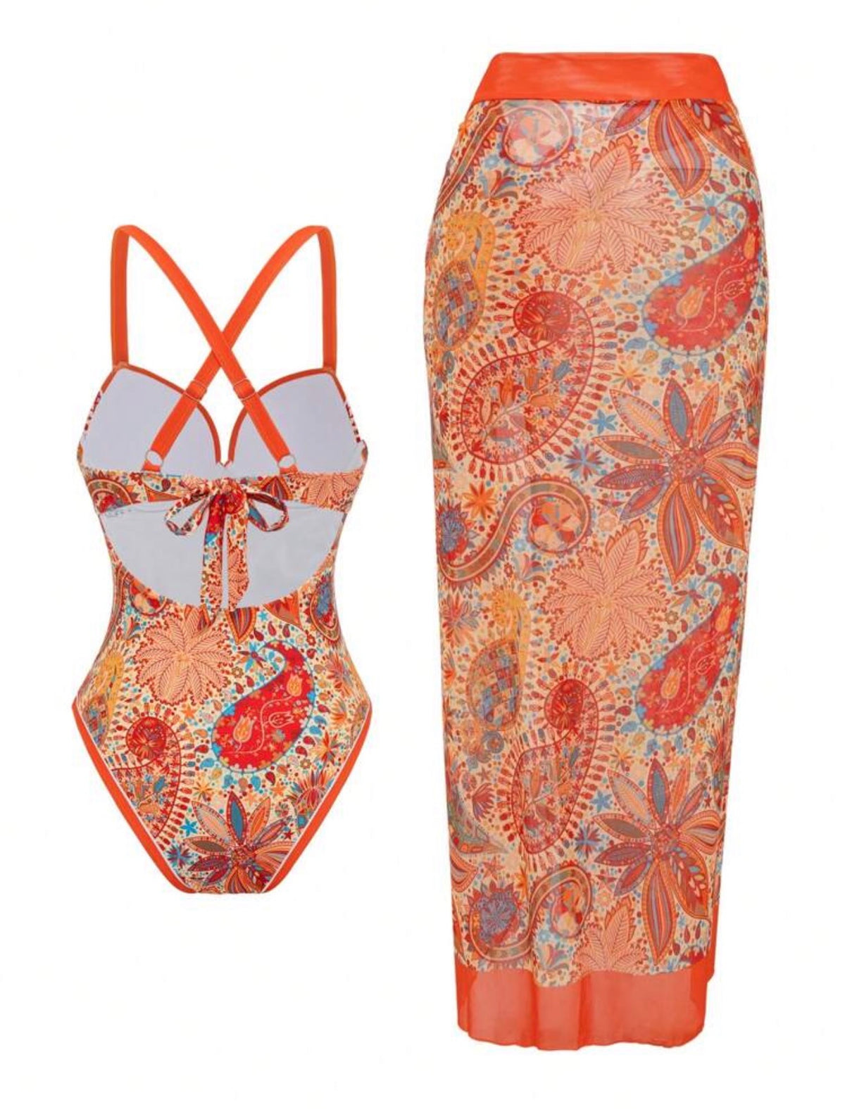 Traje de baño con salida anaranjado (dos piezas)