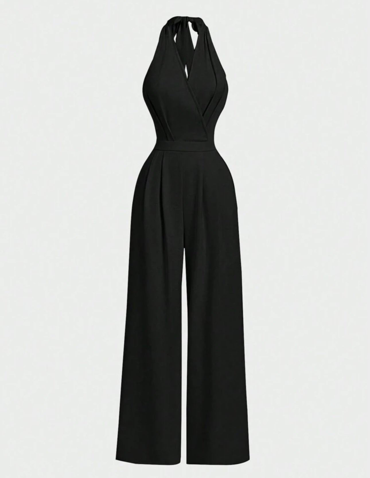 Jumpsuit negro de pierna ancha y escote halter