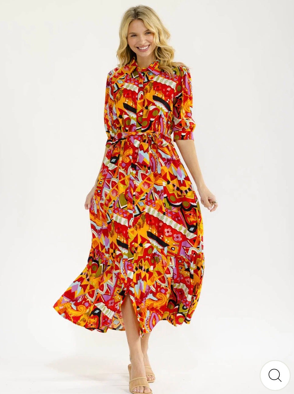 Vestido maxi  multicolor con cinta