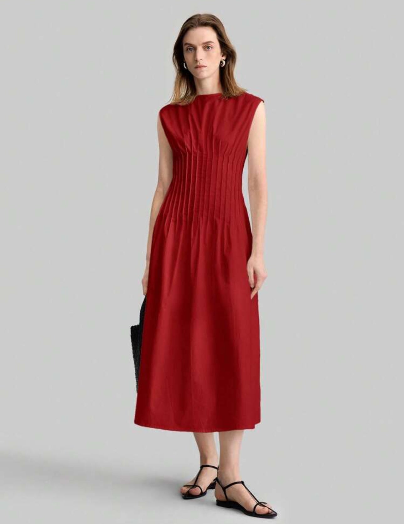 Vestido rojo ocre largo