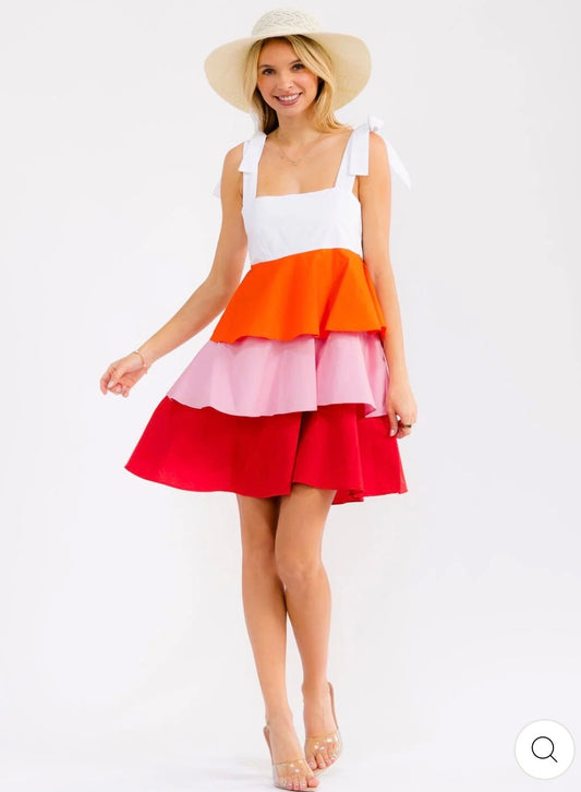Vestido corto multicolor de vuelos