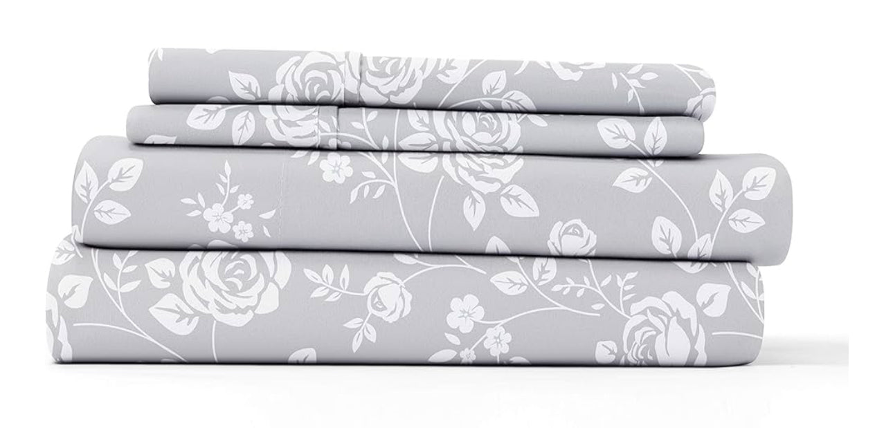 iEnjoy Home Hotel Collection Premium Ultra Soft Rose Gray Pattern 4 Piece Bed Sheet Set Cal KING: 2 pillowcases, 1 fitted sheet and 1 flat sheet