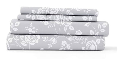 iEnjoy Home Hotel Collection Premium Ultra Soft Rose Gray Pattern 4 Piece Bed Sheet Set Cal KING: 2 pillowcases, 1 fitted sheet and 1 flat sheet