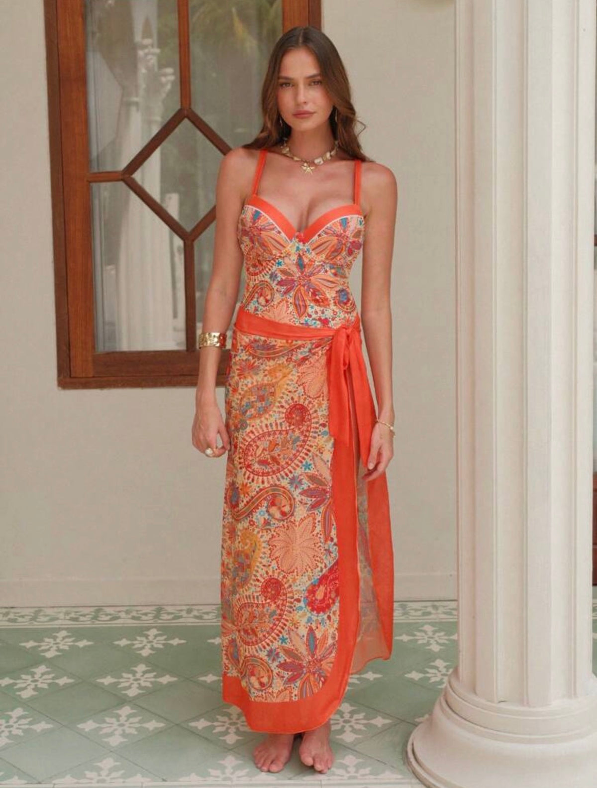 Traje de baño con salida anaranjado (dos piezas)