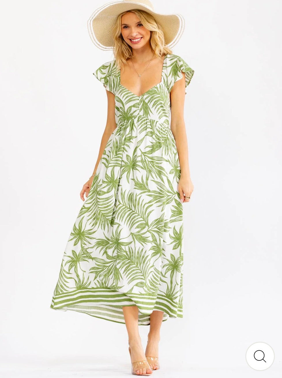 Vestido verde y blanco cuello V