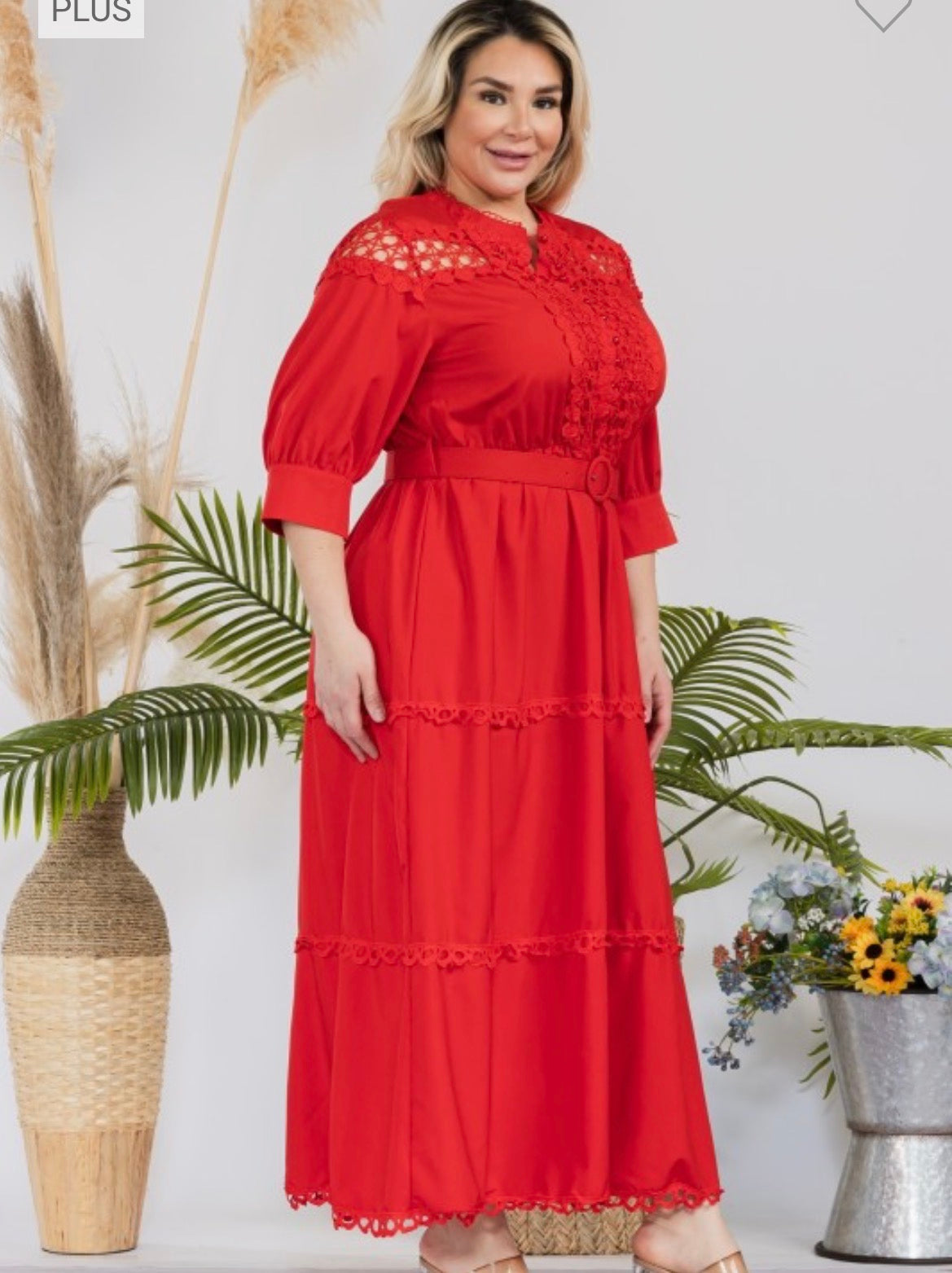 Vestido rojo largo Plus crochet maxi
