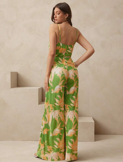 Jumpsuit plisado verde y anaranjado