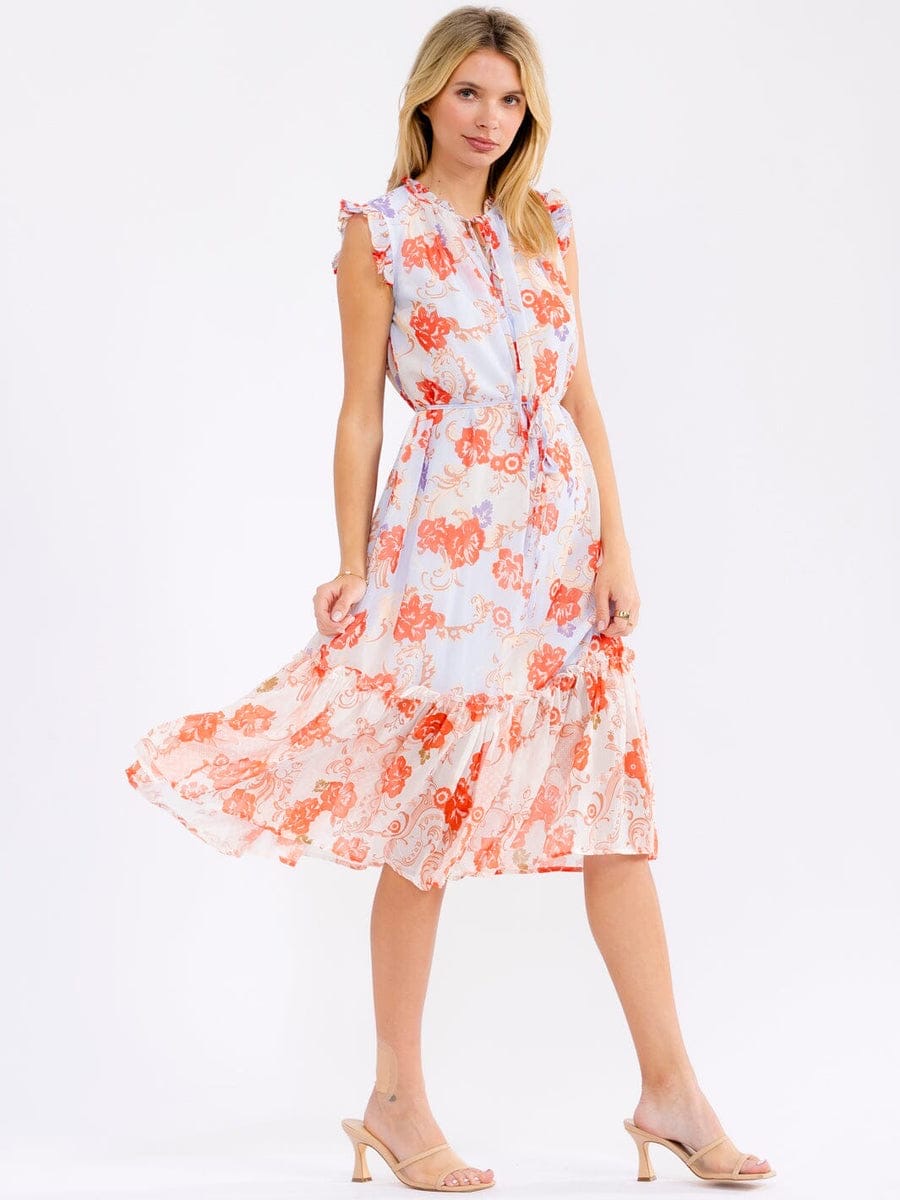Vestido floral midi con cinta