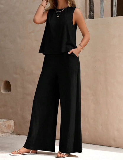 Conjunto negro: top y pantalón pierna ancha