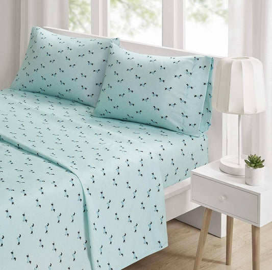 Intelligent Design Microfiber Cozy Bed Sheet Set, Modern All Season Bedding & Pillowcases, Premium 14" Elastic Pocket Fits up to 16" Mattress, Twin XL Aqua Dogs 3 Piece