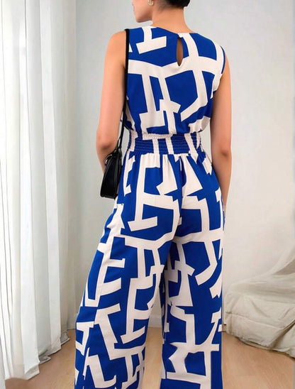 Jumpsuit beige y azul marino