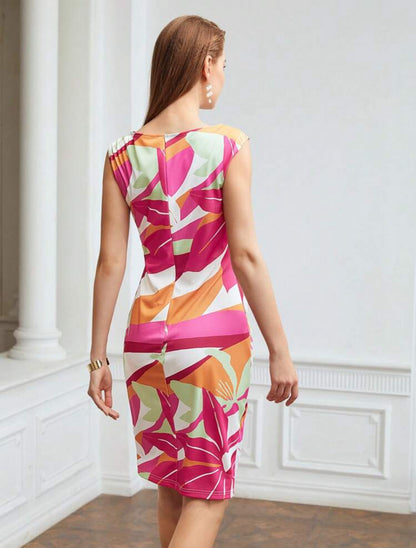 Vestido estampado líneas rosadas y anaranjadas