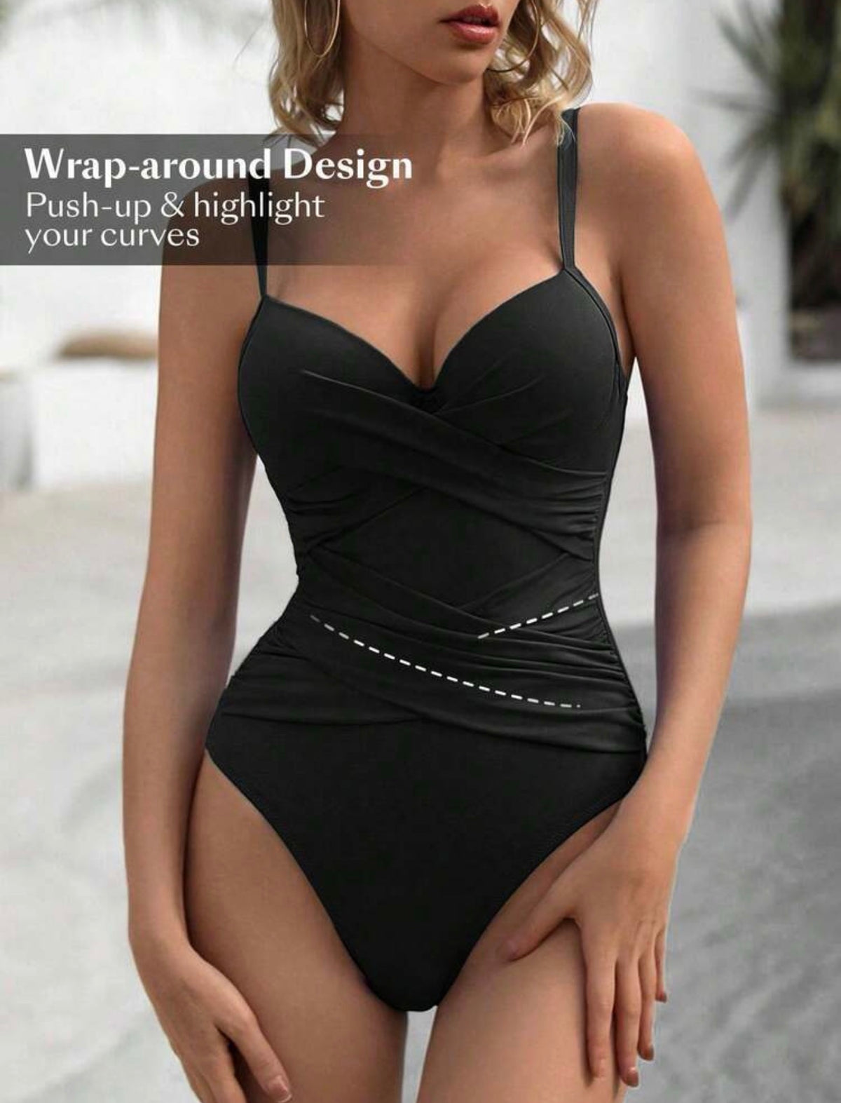 Traje de baño negro una pieza push Up y control abdominal