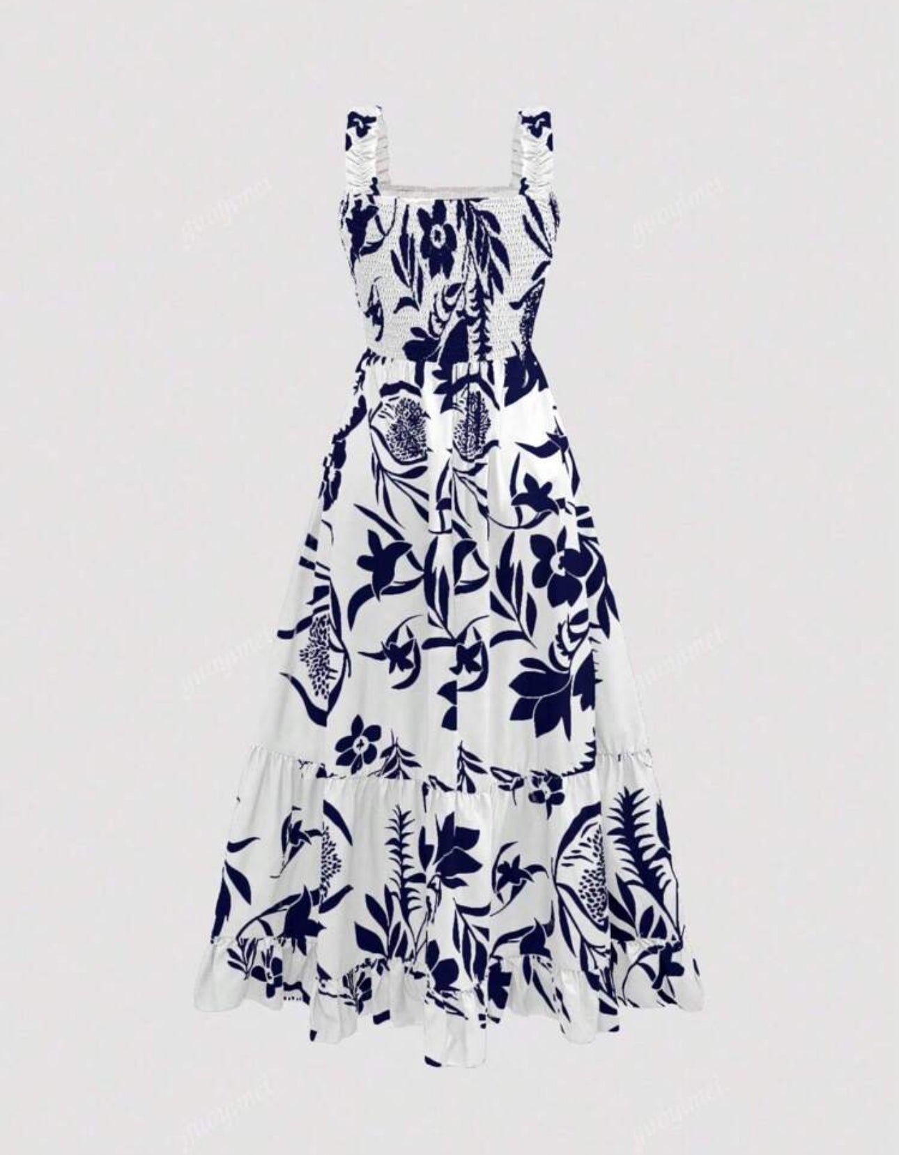Vestido blanco con estampado azul y tirantes