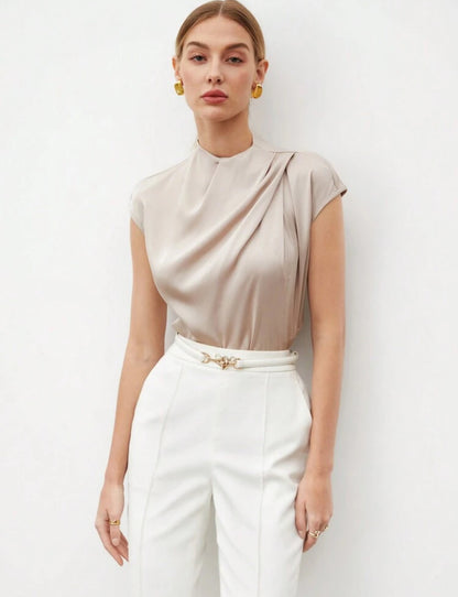 Camisa beige manga casquillo con volantes
