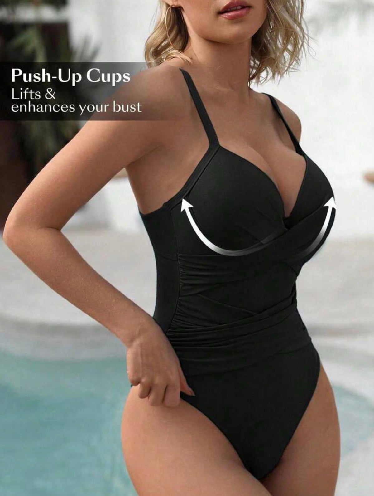 Traje de baño negro una pieza push Up y control abdominal