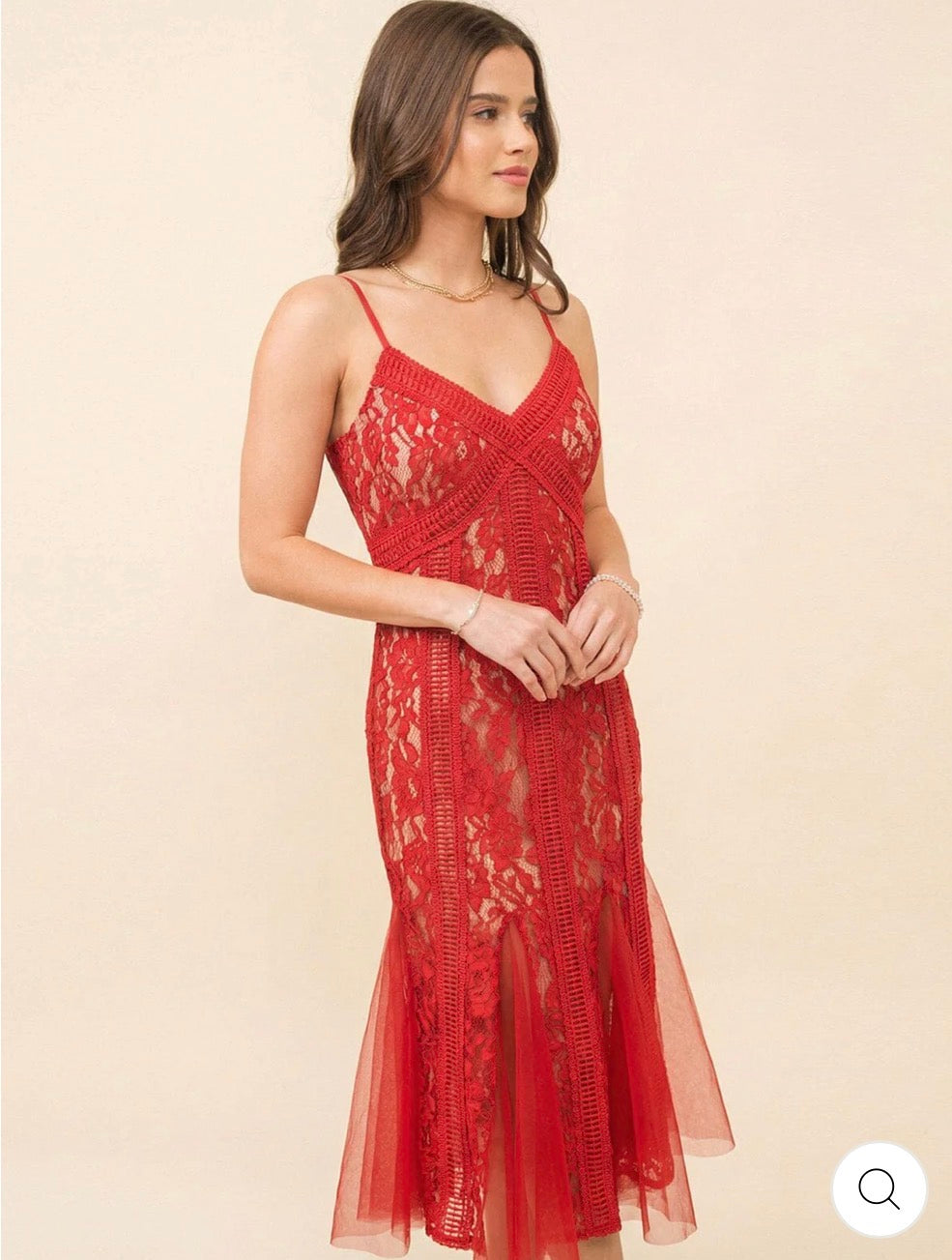 Vestido rojo de tirantes V neck crochet