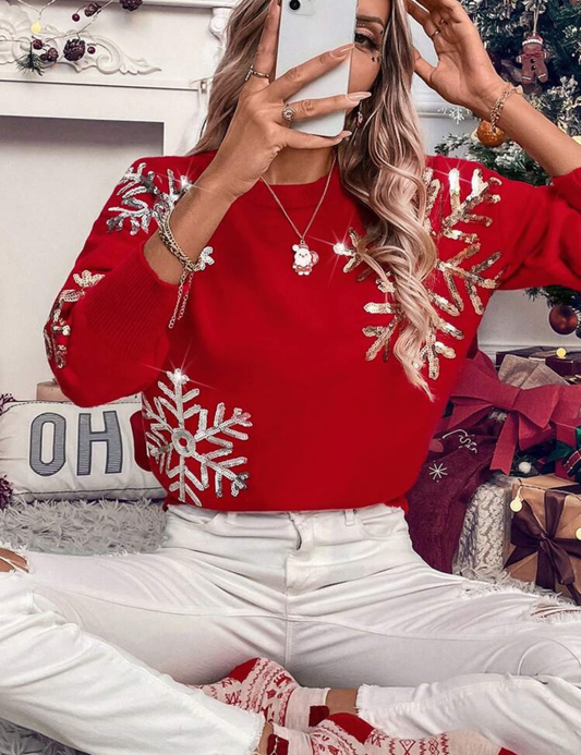 Suéter de Navidad rojo con lentejuelas