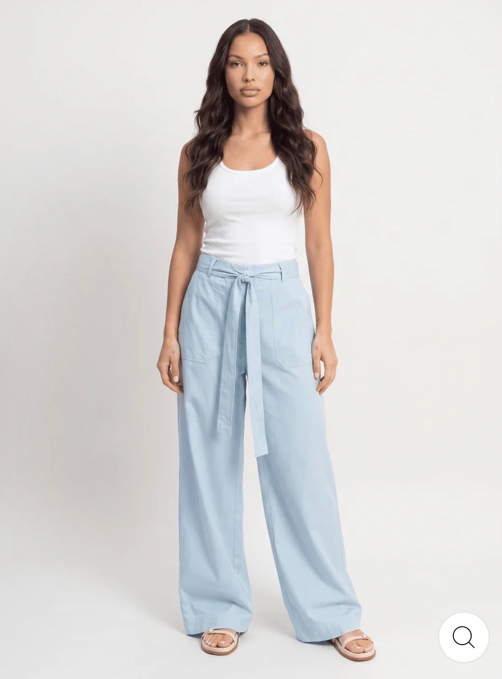 Pantalón azul celeste de lino wide leg