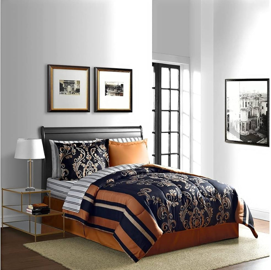 Fairfield Square Collection Lanwood Home Sabrina Damask 8-Piece Bed-in-A-Bag Comforter Set . 8 piezas. King.