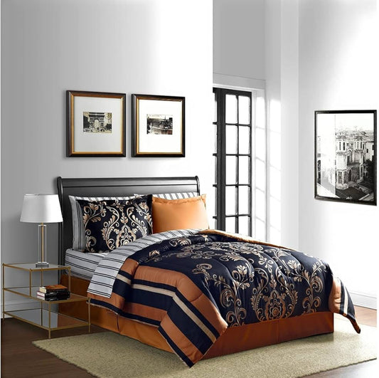 Fairfield Square Collection Lanwood Home Sabrina Damask 8-Piece Bed-in-A-Bag Comforter Set . 8 piezas. King.