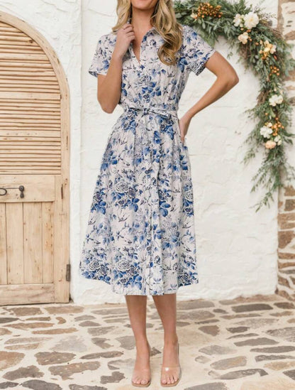 Vestido casual blanco estampado floral azul claro