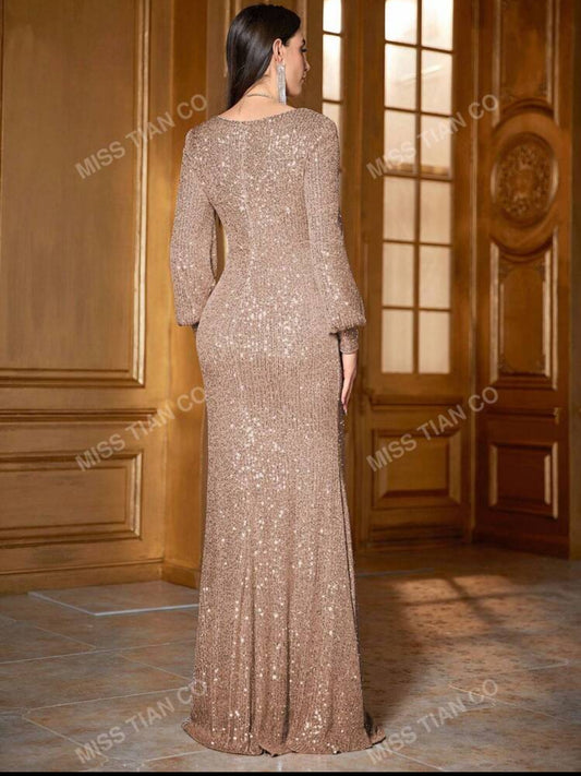 Vestido de fiesta cruzado color dorado
