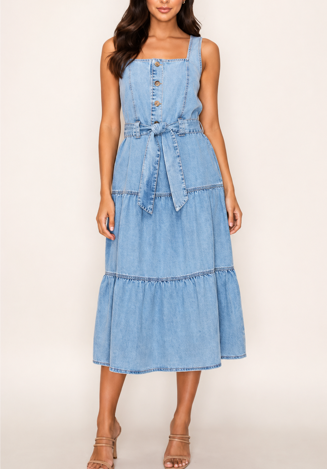 Vestido Denim de tirantes con cinta