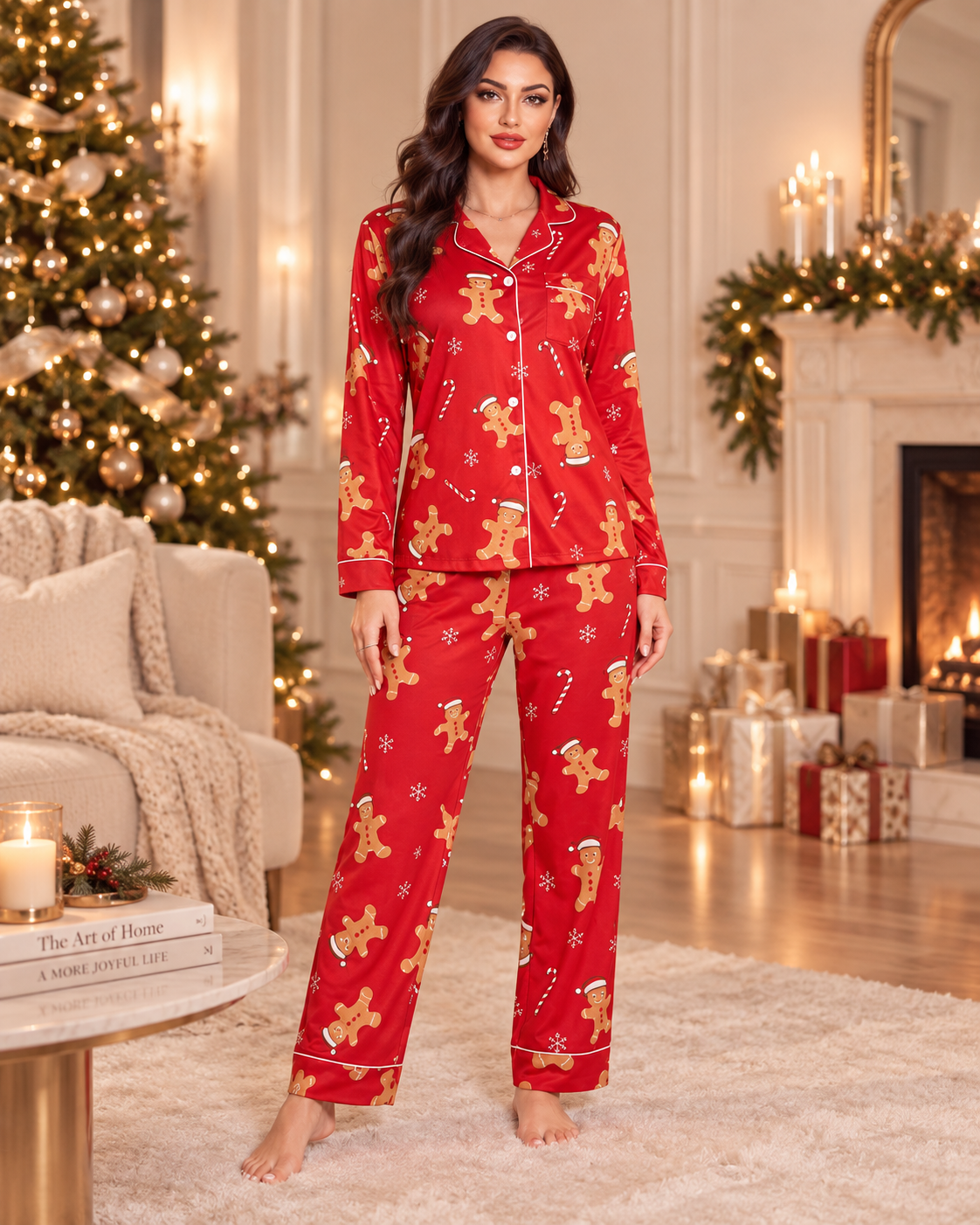 Pijama roja Navidad muñeco de jengibre