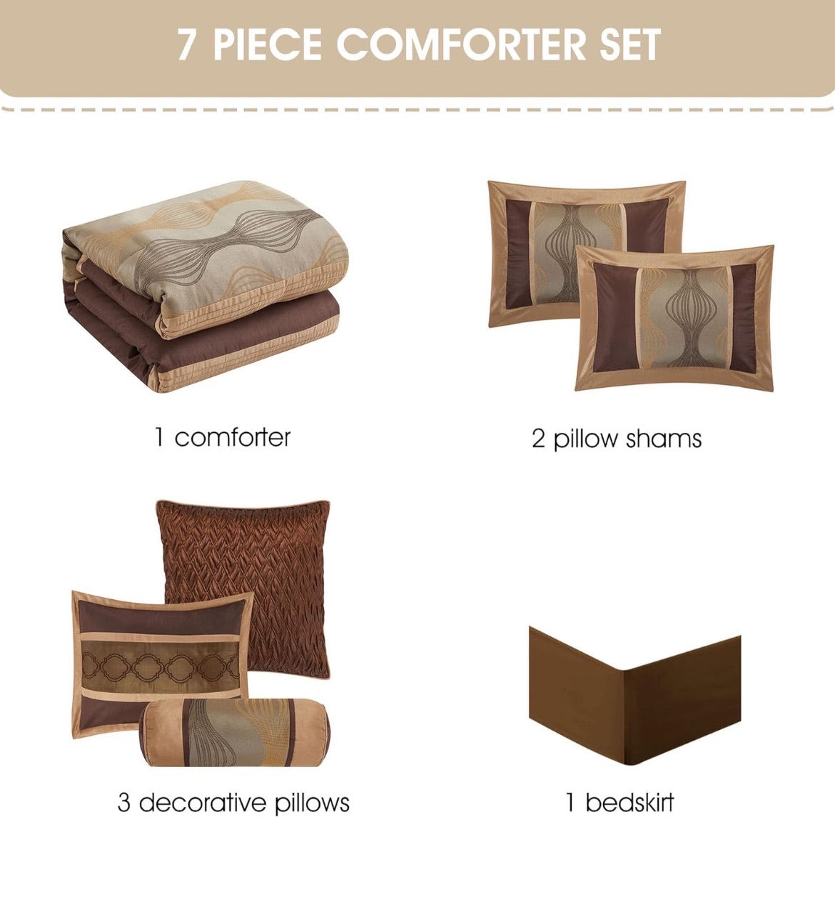 Kath Bronze Comforter Set - 7 piezas, Café, Queen