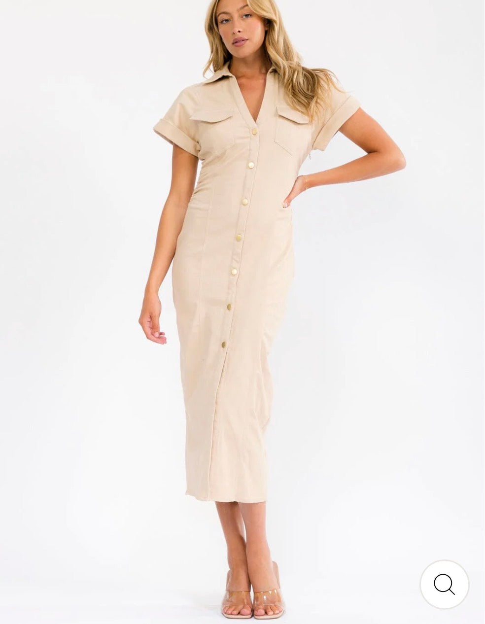 Vestido beige maxi camisero Denim