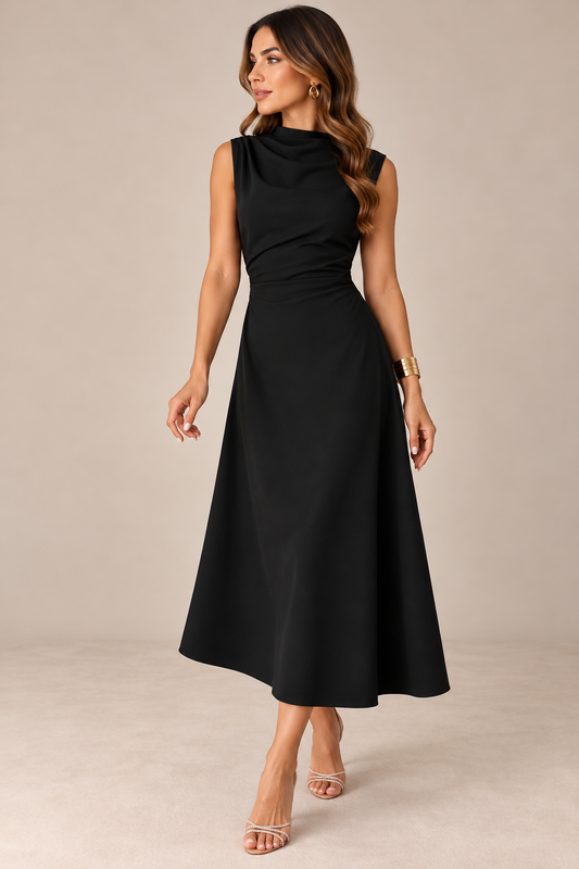 Vestido negro plisado largo